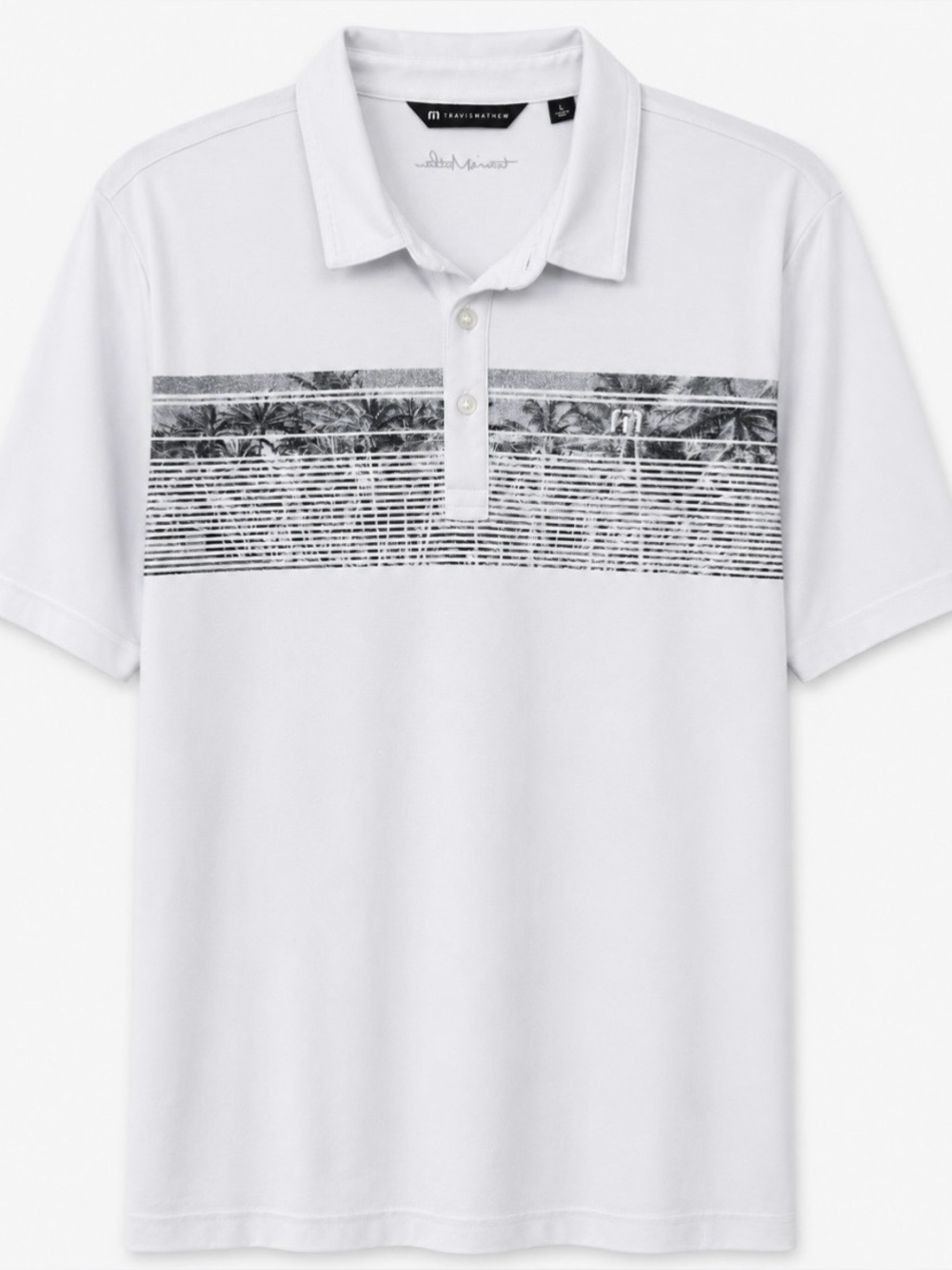 TravisMathew Banzai Beach Golf Polo White Striped Activewear Preppy L